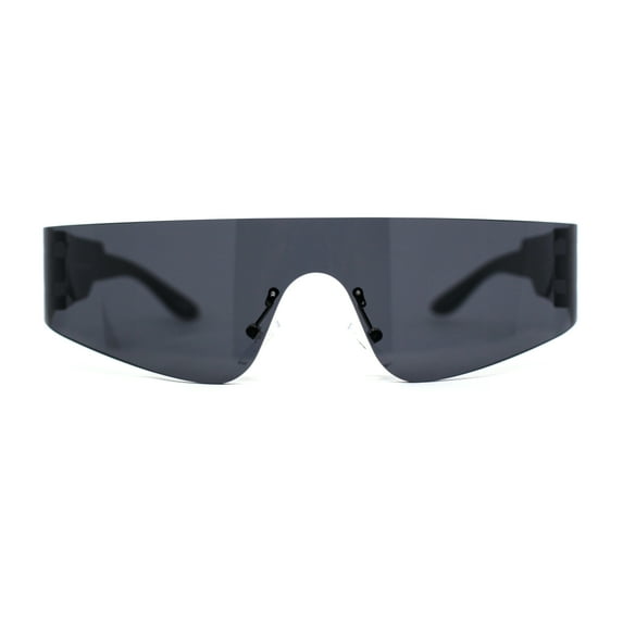 Retro Oversize Narrow Curved Shield Color Mirror Wrap Sport Sunglasses All Black