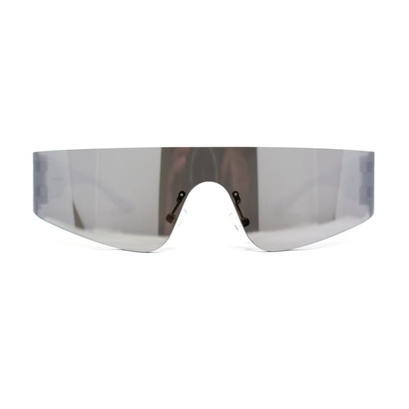 Retro Oversize Narrow Curved Shield Color Mirror Wrap Sport Sunglasses White Silver Mirror