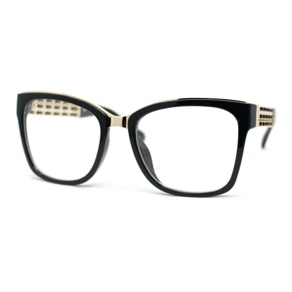 Retro Oversize Rectangle Horn Rim Double Rim Fashion Eyeglasses Black Gold