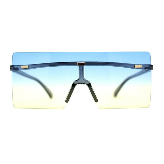 Retro Oversize Rimless Rectangle Shield Sunglasses Slate Blue Yellow