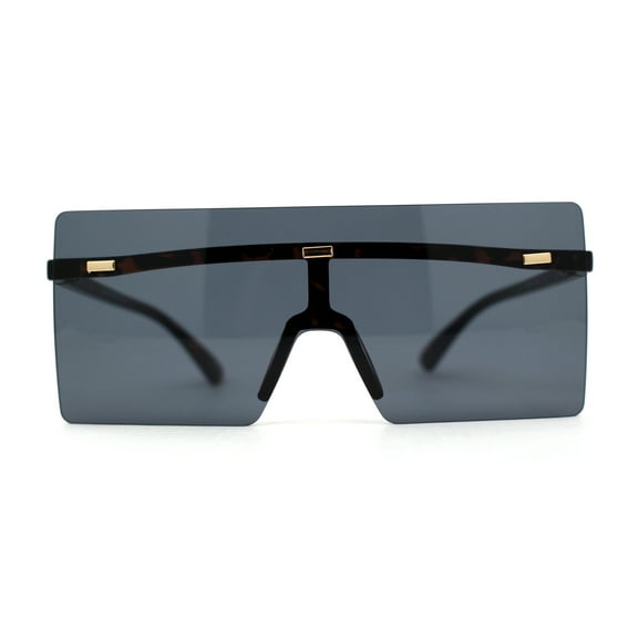 Retro Oversize Rimless Rectangle Shield Sunglasses Tortoise Black