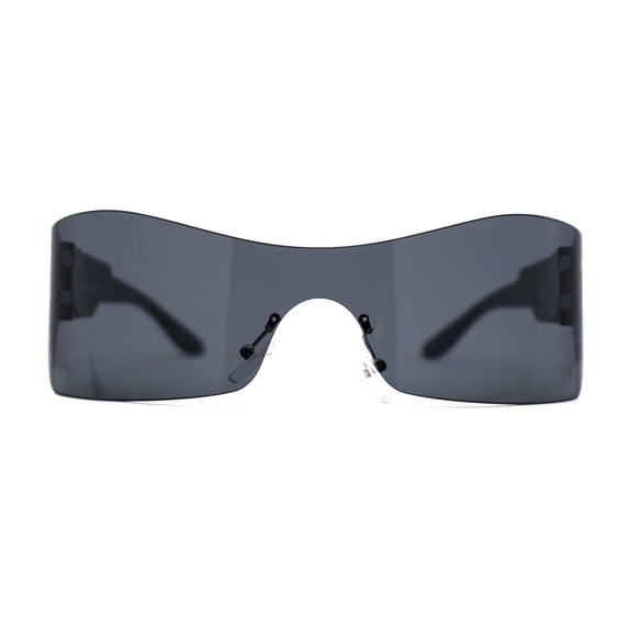 Retro Oversize Shield Color Mirror Wrap Around Sport Sunglasses All Black