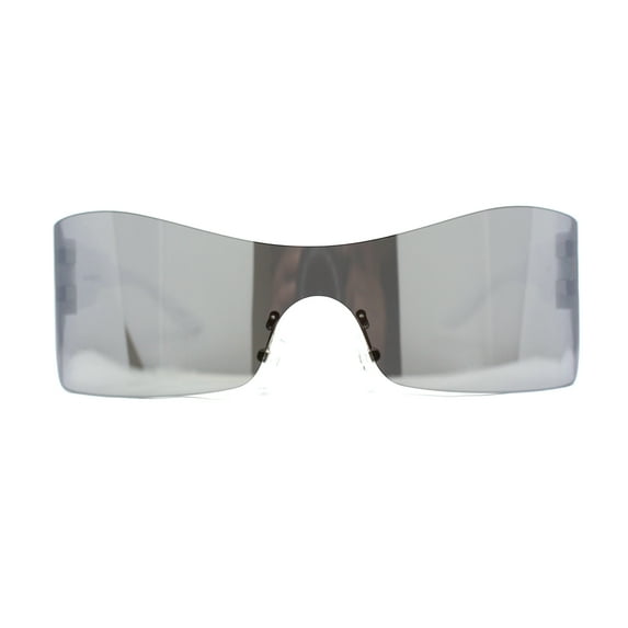 Retro Oversize Shield Color Mirror Wrap Around Sport Sunglasses White Silver Mirror