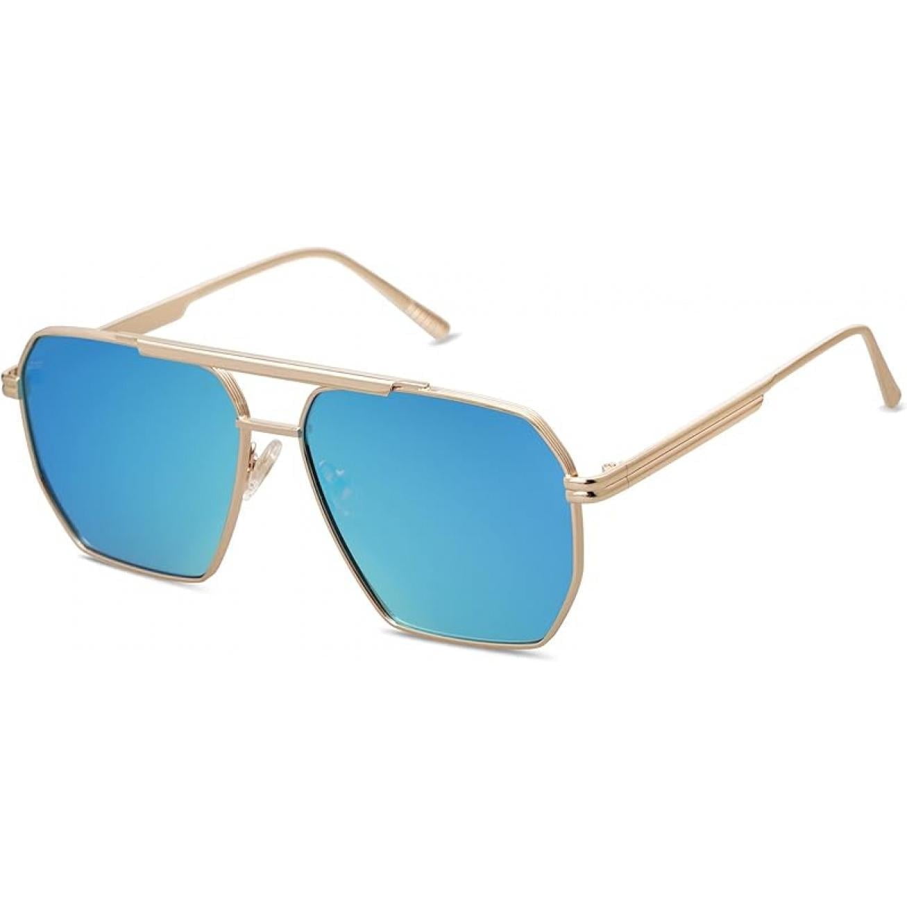 VIVIENFANG Retro Square Polarized Sunglasses For Women & Men - Large Metal Hexagonal Frame, UV Protection