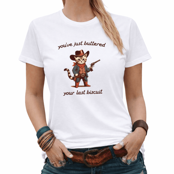 Retro Oversized Western Cowboy Cat Graphic Tees Women's Comfy Funny Tops