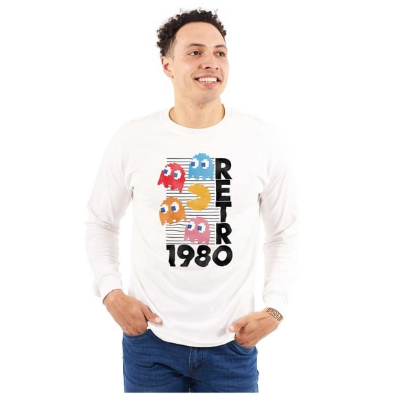 Retro PACMAN Arcade Game Characters Unisex Plus Size Long Sleeve Shirt Brisco Brands 3X