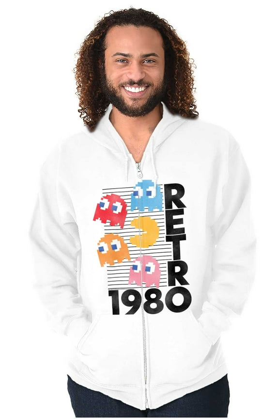 Retro PACMAN Arcade Game Characters Unisex Plus Size Zip Hoodie Brisco Brands 4X