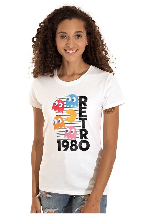 Retro PACMAN Arcade Game Characters Women's T Shirt Ladies Tee Brisco Brands L