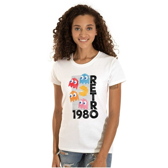 Retro PACMAN Arcade Game Characters Women's T Shirt Ladies Tee Brisco Brands L