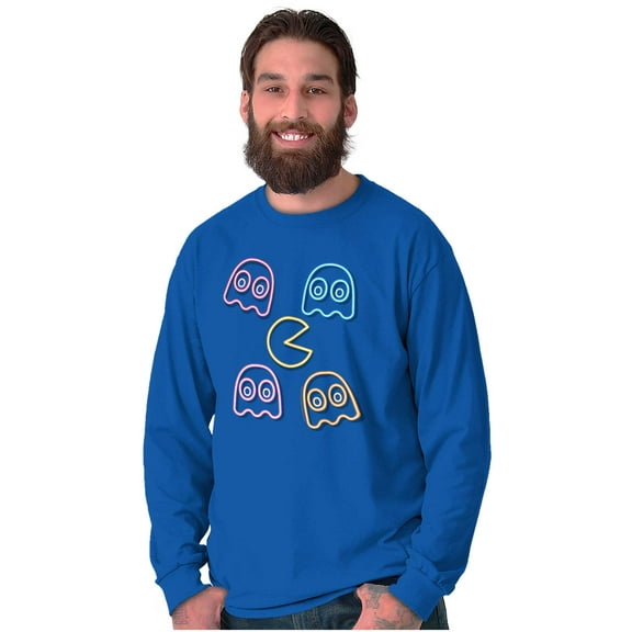 Retro PACMAN Character Silhouettes Long Sleeve TShirt Men Women Brisco Brands X