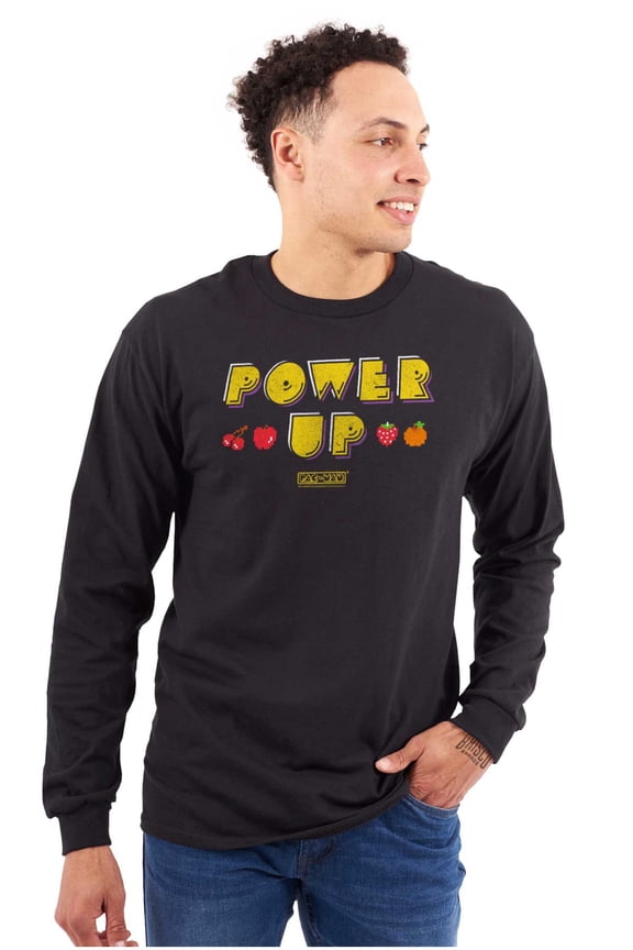 Retro PACMAN Game Power Up Fruit Long Sleeve TShirt Men Women Brisco Brands S
