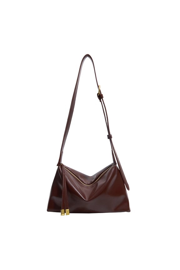 Retro PU Crossbody Purse Structured Main Compartment Subdivided Interior (Brown)
