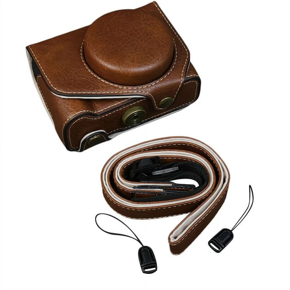 Retro PU Leather Camera Bag for PowerShot V1, Quick Release Connector Strap Hard Case Half Body Cover