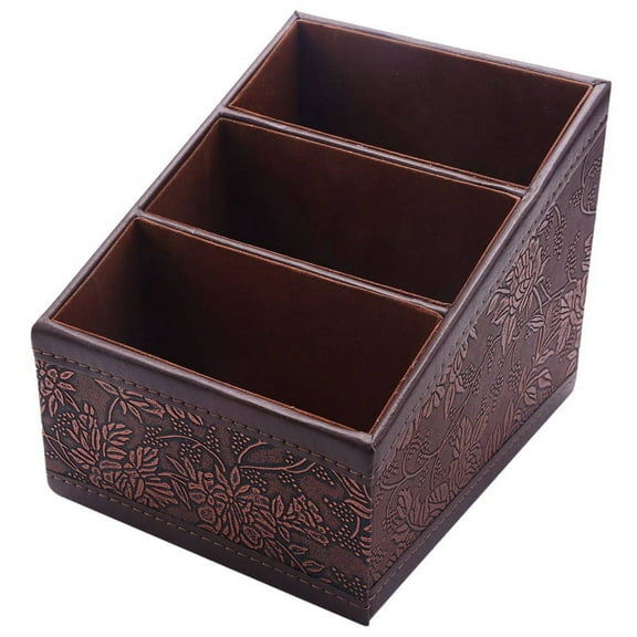 Retro PU Leather Cosmetic Storage Box Phone Holder Table Organizer Office Storage Case
