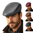 thumbnail image 1 of Retro PU Leather Forward Cap Autumn‑Winter Beret Cap Multi Solid Color ladder Style Street‑wear Driving Daily Headwear, 1 of 5