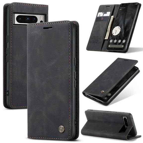 Retro PU Leather Wallet Case Compatible with Google Pixel 10 / 10 Pro, Magnetic Closure Card Slots Cash Pocket Shockproof Protective Kickstand Durable Flip Cover for Google Pixel 10 / 10 Pro, Black