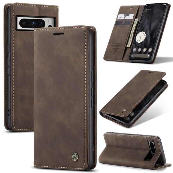 Retro PU Leather Wallet Case Compatible with Google Pixel 10 / 10 Pro, Magnetic Closure Card Slots Cash Pocket Shockproof Protective Kickstand Durable Flip Cover for Google Pixel 10 / 10 Pro, Coffee