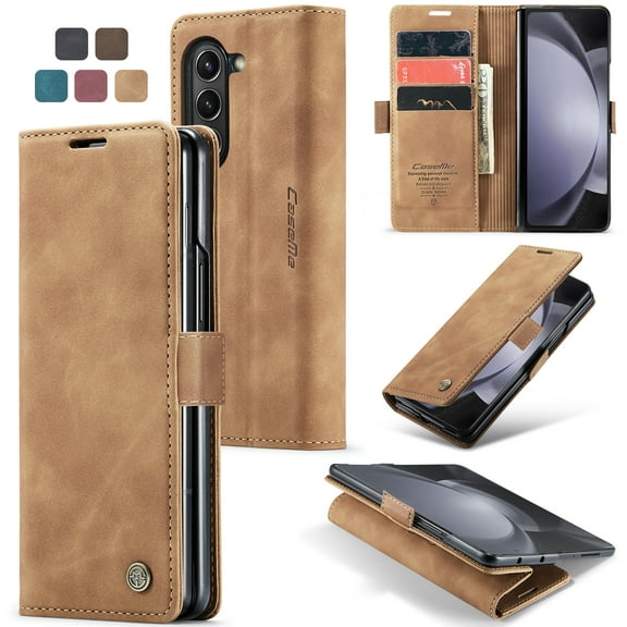 Retro PU Leather Wallet Case Compatible with Samsung Galaxy Z Fold 7 5G, Magnetic Closure Card Slots Cash Pocket Shockproof Protective Kickstand Durable Flip Case Cover for Galaxy Z Fold 7 5G, Brown