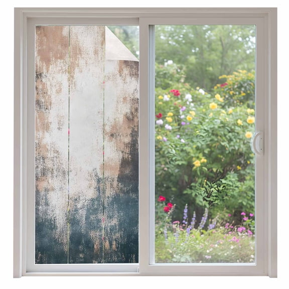 Retro Paint Effect Window Privacy Film Blue Yellow Vintage Texture Decorative Glass Window Film UV Blocking Static Cling Non-Adhesive Sticker Covering for Home Door 35.4x78.7 inches