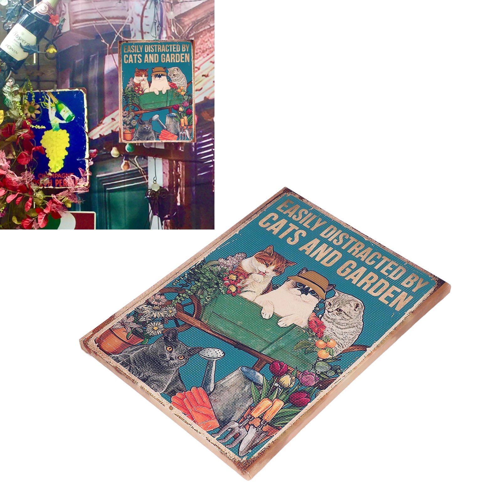 Retro Painting, Wide Application Vintage Style Cat Pattern Wall Art