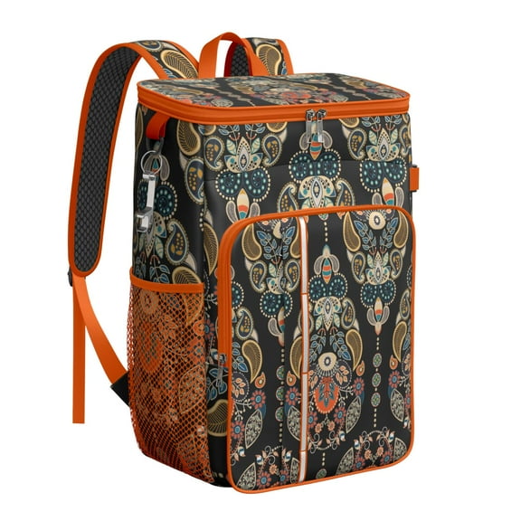 Retro Paisley Design Insulated Cooler Backpack - 20L Leakproof Soft Cooler Bag with Thickened Foam, Durable for Travel & Camping