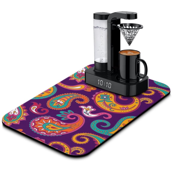 Retro Paisley Floral Coffee Maker Mat Abstract Design Absorbent Non-Slip Mat