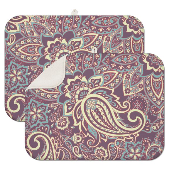 Retro Paisley Floral Coffee Mat – Microfiber Spill Mat for Coffee Makers, Soft and Durable Dish Drying Pad with Floral Vintage Design