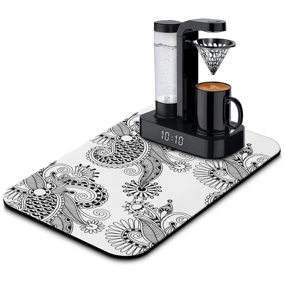 Retro Paisley Floral Coffee Station Mat 4-Layer Absorbent Mat, Non-Slip Rubber Base Protects Surfaces from Heat & Moisture