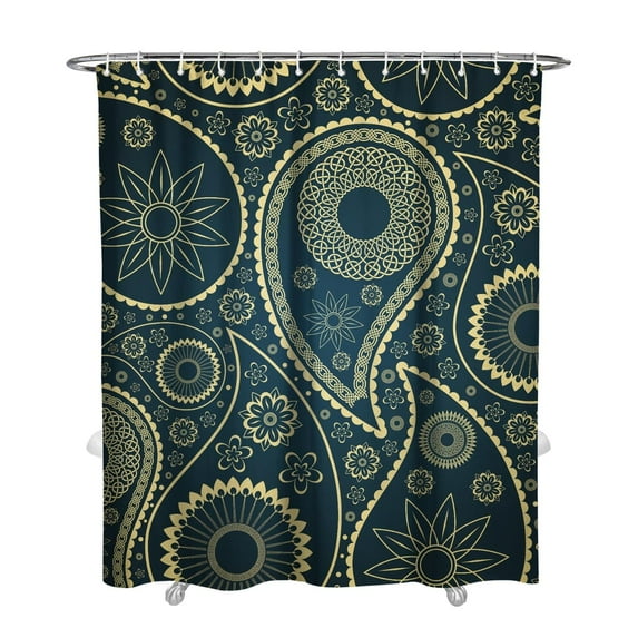 Retro Paisley Floral Curtain 72x84 Inches, Quick-Dry Polyester with Plastic Rings, Classic Boho Colorful Pattern for Bathrooms