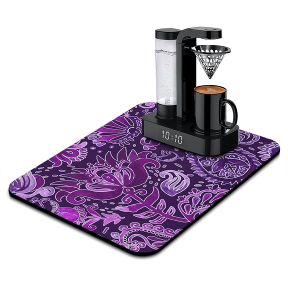 Retro Paisley Floral Dish Drying Mat, Chic Boho Absorbent Coffee Bar Mat, Ethnic Colorful Kitchen Counter Protector