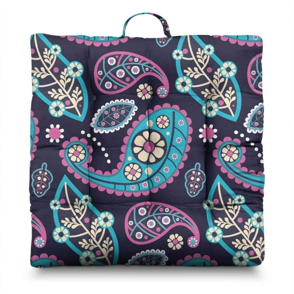Retro Paisley Floral Floor Pillow – 22x22 Inch Square Cushion, Soft & Supportive Dutch Velvet, Boho Meditation Seat for Adults & Seniors (Exotic Print)