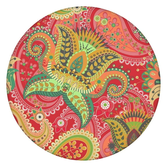 Retro Paisley Floral Round Tablecloth, Elastic Edge Design, 100% Waterproof & Easy-Clean for Entertaining