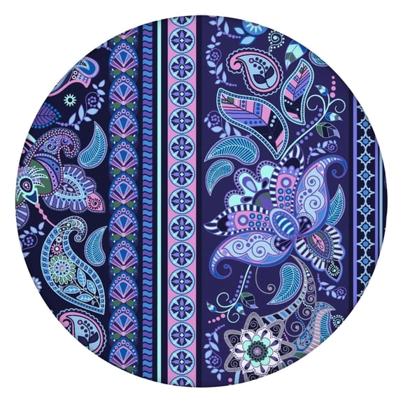 Retro Paisley Floral Round Tablecloth, Elastic Edge Design, 100% Waterproof & Easy-Clean for Entertaining