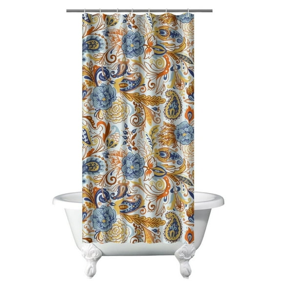 Retro Paisley Floral Shower Curtain Colorful Vibrant Geometric Art Bathroom Drapes 36x72 inches