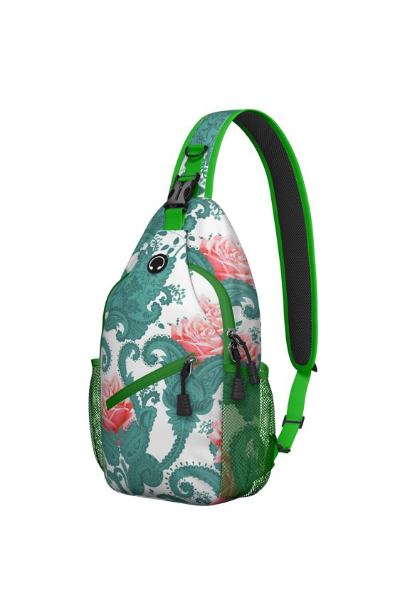 Retro Paisley Floral Sling Backpack, Bohemian Ethnic Crossbody Shoulder Bag with Colorful Geometric Pattern, Lightweight Travel Hiking Daypack