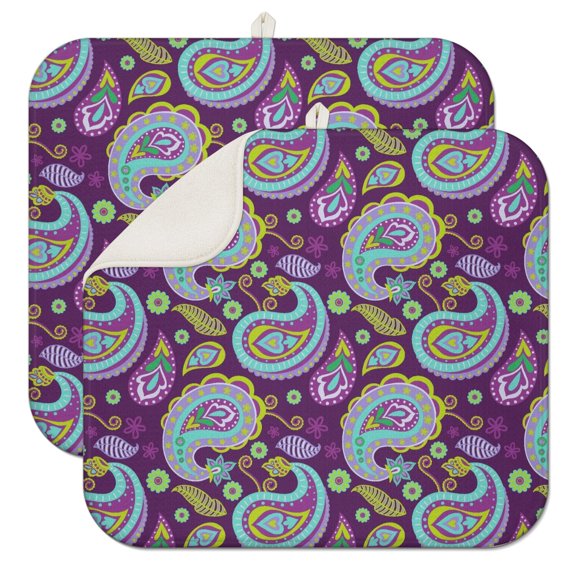 Retro Paisley Pattern Coffee Mat – Fast Drying Microfiber Spill Mat, Multi-Functional Dish Drying Pad for Kitchen and Coffee Bars