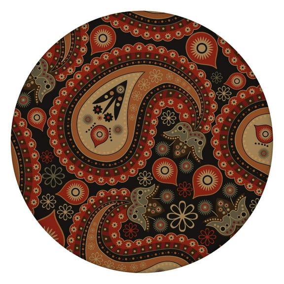 Retro Paisley Round Table Cover Elastic Edge Waterproof Tablecloth, Abstract Floral Art, Easy to Clean & Durable for Everyday Use