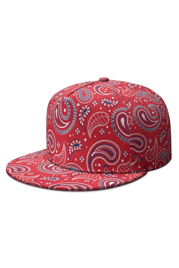 Retro Paisley Snapback Cap, Flat Brim Adjustable Hat with Exotic Indian Design, Breathable Flat Brim Panel
