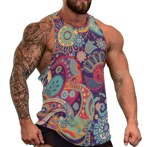 Retro Paisley Tank Top And Blue Muscle Tops Summer ing Men Custom Sleeveless Shirts Plus