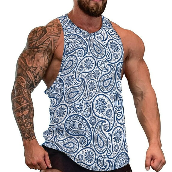Retro Paisley Tank Top And Blue Muscle Tops Summer ing Men Custom Sleeveless Shirts Plus