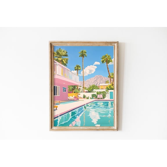 Retro Palm Springs Pool Girly Dorm Wall Picture, Stretched Canvas 8x10in