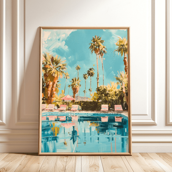 Retro Palm Springs Pool Summer Poster, Poster Only