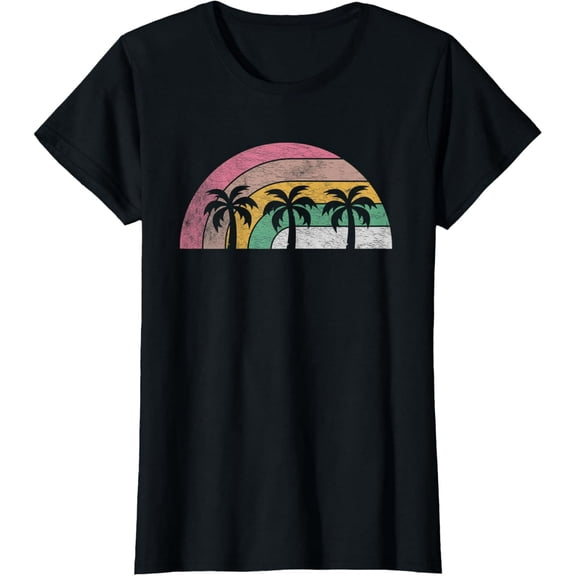 Retro Palm Tree Graphic Unisex Summer Vacation Short Sleeve Tee