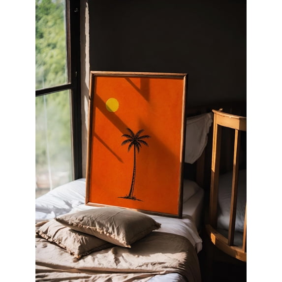 Tree Deocrations Retro Palm Tree Poster, Orange Minimalist Tropical, Vintage Summer ...