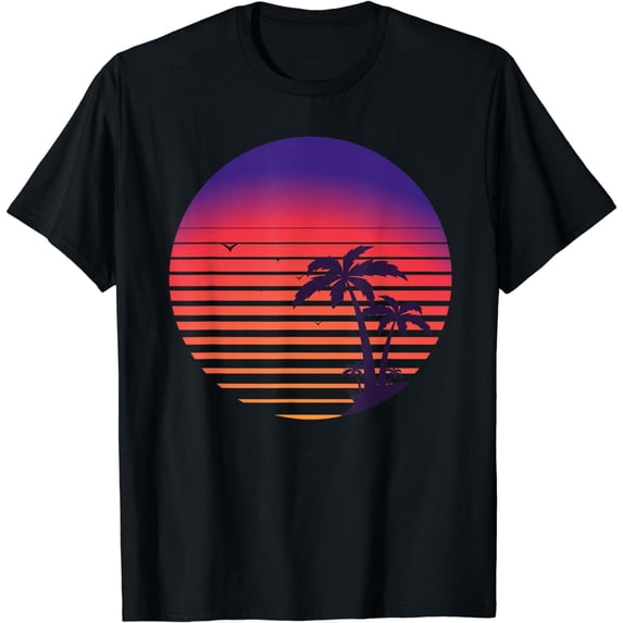 Retro Palm Tree Shirt Sunset Tropical Beach Surfboard T-Shirt