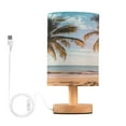 thumbnail image 1 of Retro Palm Tree Sunset Beach Bedside Table Lamp Desk Warm Lights with USB Charging Port Cylinder LED Lamps for Bedroom Living Room Office, 1 of 7