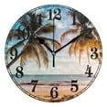 thumbnail image 1 of Retro Palm Tree Sunset Beach Silent Wall Clock 10" Non-Ticking Battery Clock, 1 of 7