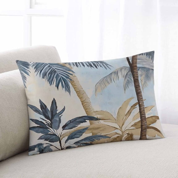 Retro Palm Trees King Size Pillow Cover, Pillowcase Protectors with Zipper, Breathable Decorative Throw Pillow Case Cover, Summer Botanical Vintage Watercolor Pillow Shams for Couch Sofa 20x36Inch