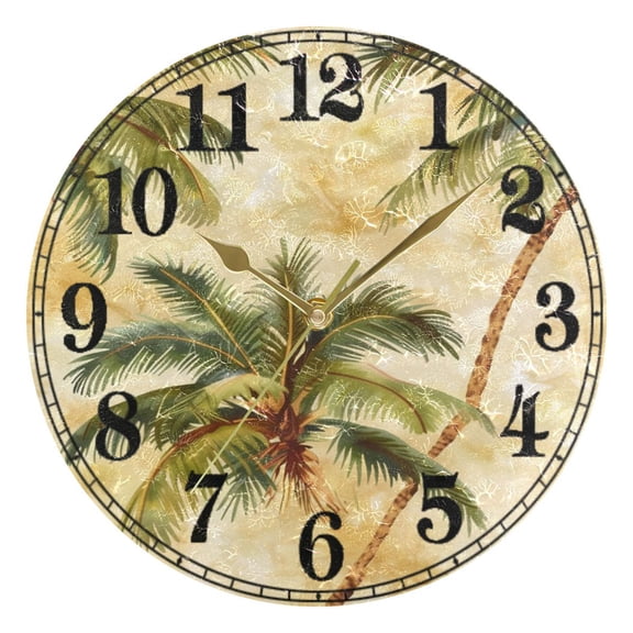 Retro Palm Trees Silent Wall Clock 10" Non-Ticking Battery Clock