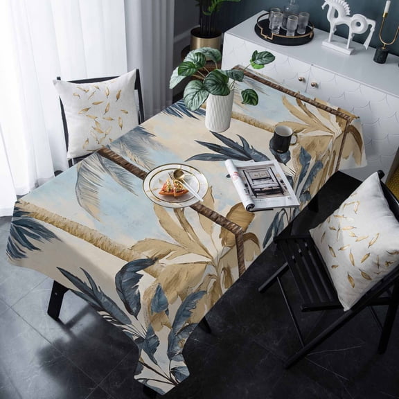 Retro Palm Trees Tablecloth Rectangle Table Cloths 54x108 , Waterproof Tablecloth Outdoor Table Cloth, Summer Botanical Vintage Watercolor Washable Table Cover for Kitchen Dining Party